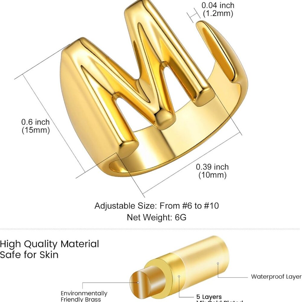 Bold Initial Letter Rings Adjustable, Goldchic Je… - image 6